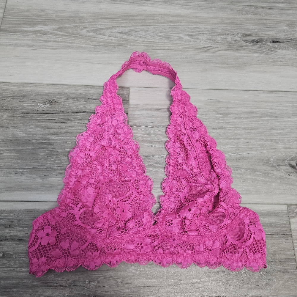 Free People Fuchsia Lace Halter Bralette